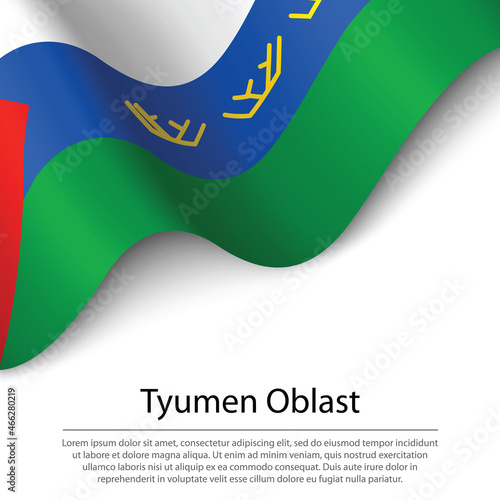 Waving flag of Tyumen Oblast is a region of Russia on white back photo