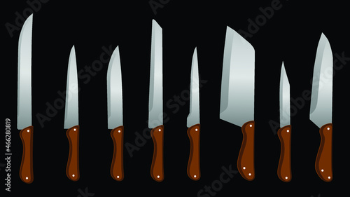 Set of butcher meat knives for butcher shop, Meat cutting knives, Cutlery icon set - vector realistic kitchen knives isolated, Vector illustration
