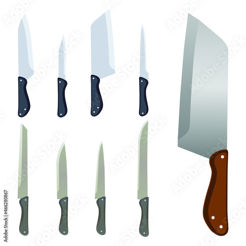 Set of butcher meat knives for butcher shop, Meat cutting knives, Cutlery icon set - vector realistic kitchen knives isolated, Vector illustration