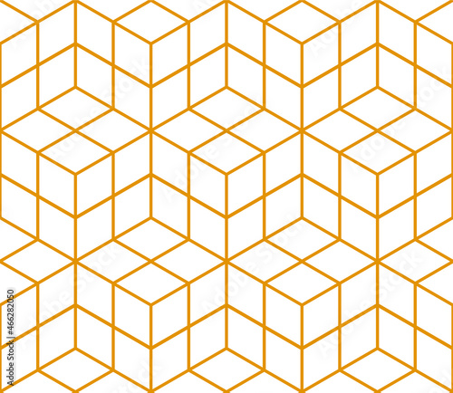 Contemporary tessellated repeating 3d cube blocks pattern of orange linear square outlines on a white background, geometric vector illustration