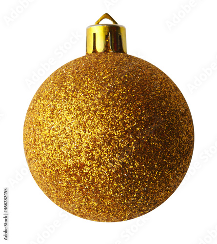 Christmas toy ball of golden color, isolated on a white background