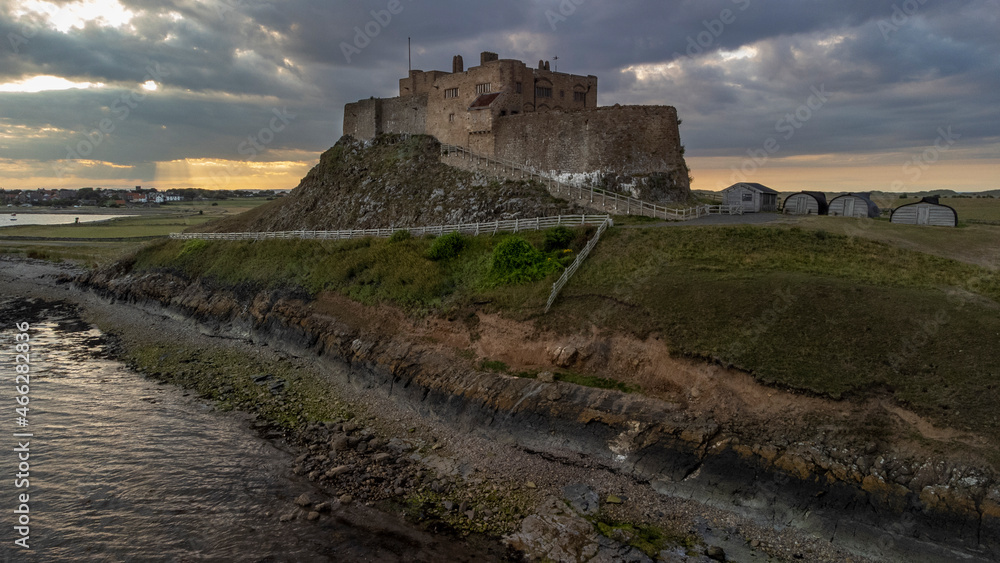 Summer evening view of Lindisfarne Castle on Holy Island, Northumberland
