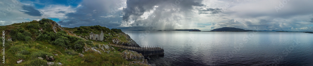 Aerial view of the Sound of Jura, Corryvreckan and the isles around Dorus Mor, from near the point of Craignish, Scotland