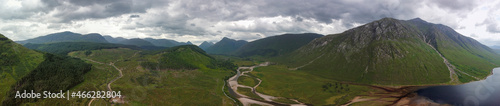 Aerial panoramic view of Loch Etive and Glen Etive in the Glencoe area, Scotland