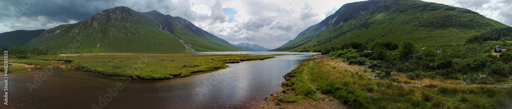 Aerial panoramic view of Loch Etive and Glen Etive in the Glencoe area, Scotland Aerial panoramic view of Loch Etive and Glen Etive in the Glencoe area, Scotland