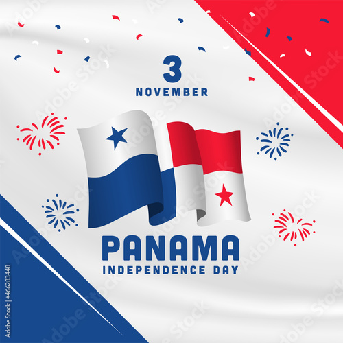 Square Banner illustration of Panama independence day celebration. Waving flag and hands clenched. Vector illustration.
