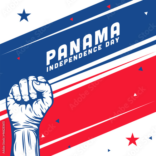 Square Banner illustration of Panama independence day celebration. Waving flag and hands clenched. Vector illustration.