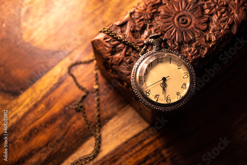 Pocket watch and ancient wooden case 5