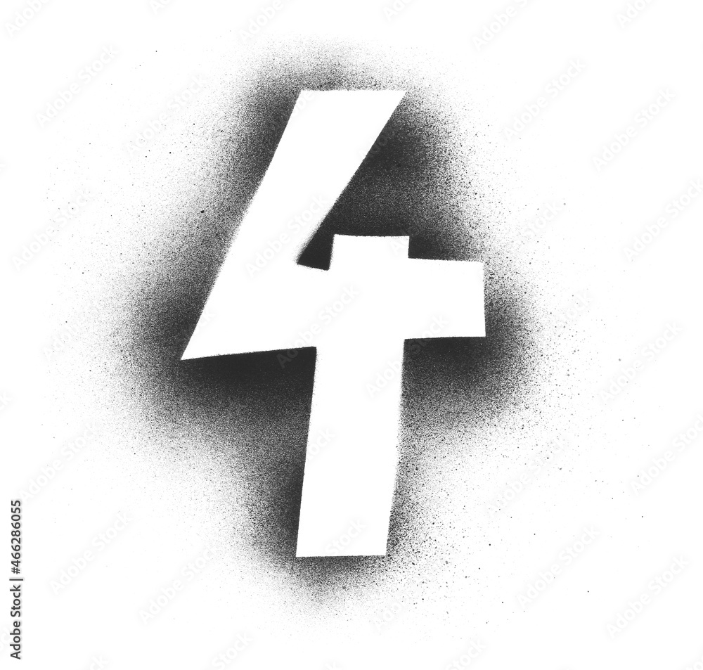 Obraz premium Black spray stain, print number four isolated on white background, photo with clipping path