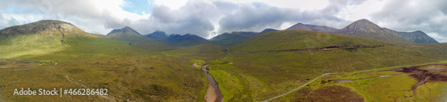 Stitched aerial perspective from near Loch Ainort towards Marsco and the Cuillins and Glamaig, Isle of Skye, Scotland photo