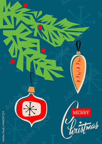 Merry Christmas 2022 Greeting Card Mid Century Modern Art Style Postcard 