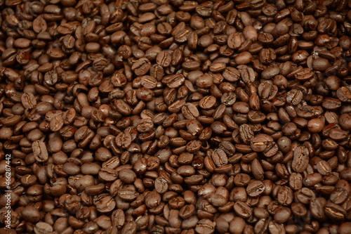 Roasted coffee beans background. Coffee beans in front of spice shop in the Turkish bazaar in Akko  Acre  in Israel