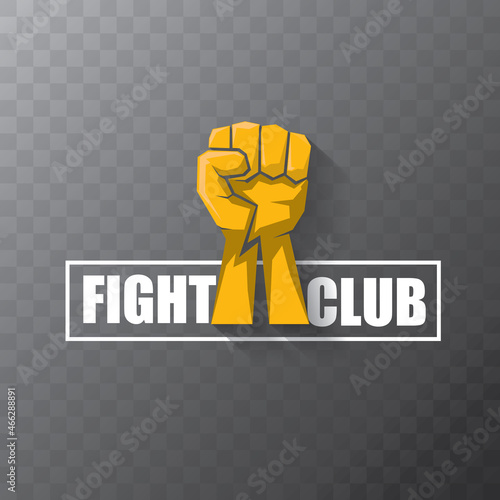 fight club vector logo with orange man fist isolated on transparent background. MMA Mixed martial arts concept design template