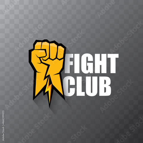fight club vector logo with orange man fist isolated on transparent background. MMA Mixed martial arts concept design template