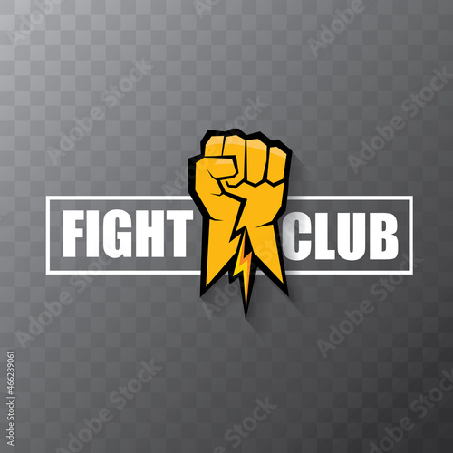 fight club vector logo with orange man fist isolated on transparent background. MMA Mixed martial arts concept design template