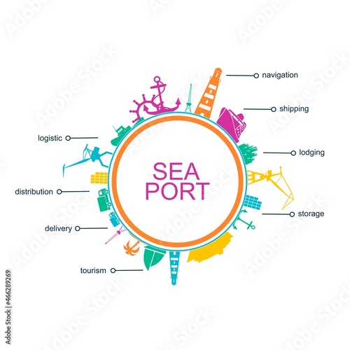 Cargo port and travel relative infographic illustration