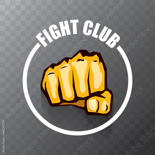 fight club vector logo with orange man fist isolated on transparent background. MMA Mixed martial arts concept design template