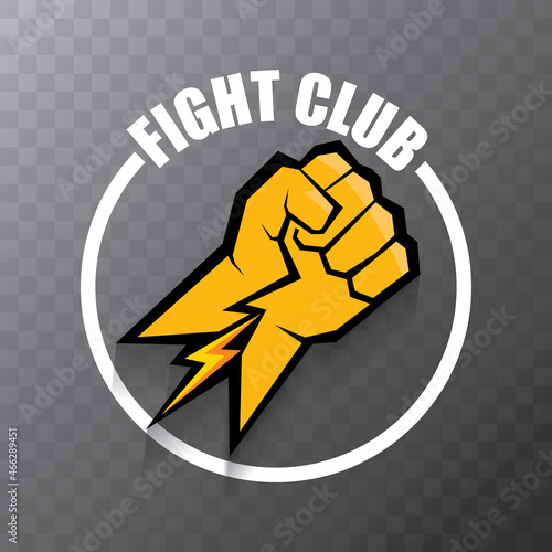 fight club vector logo with orange man fist isolated on transparent background. MMA Mixed martial arts concept design template
