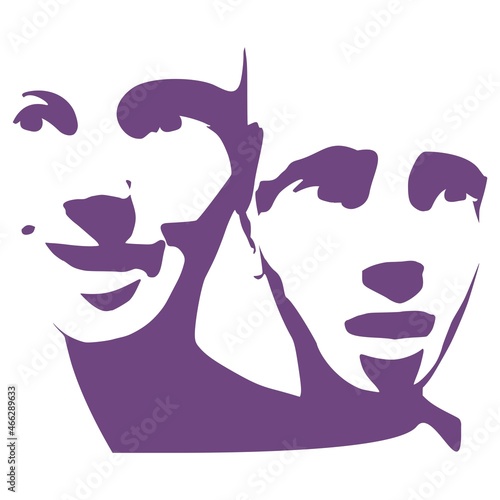 Human face front view silhouettes. Various emotions