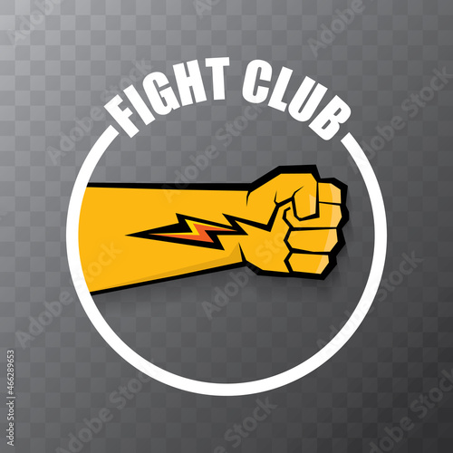 fight club vector logo with orange man fist isolated on transparent background. MMA Mixed martial arts concept design template