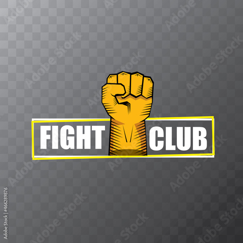 fight club vector logo with orange man fist isolated on transparent background. MMA Mixed martial arts concept design template