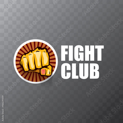 fight club vector logo with orange man fist isolated on transparent background. MMA Mixed martial arts concept design template