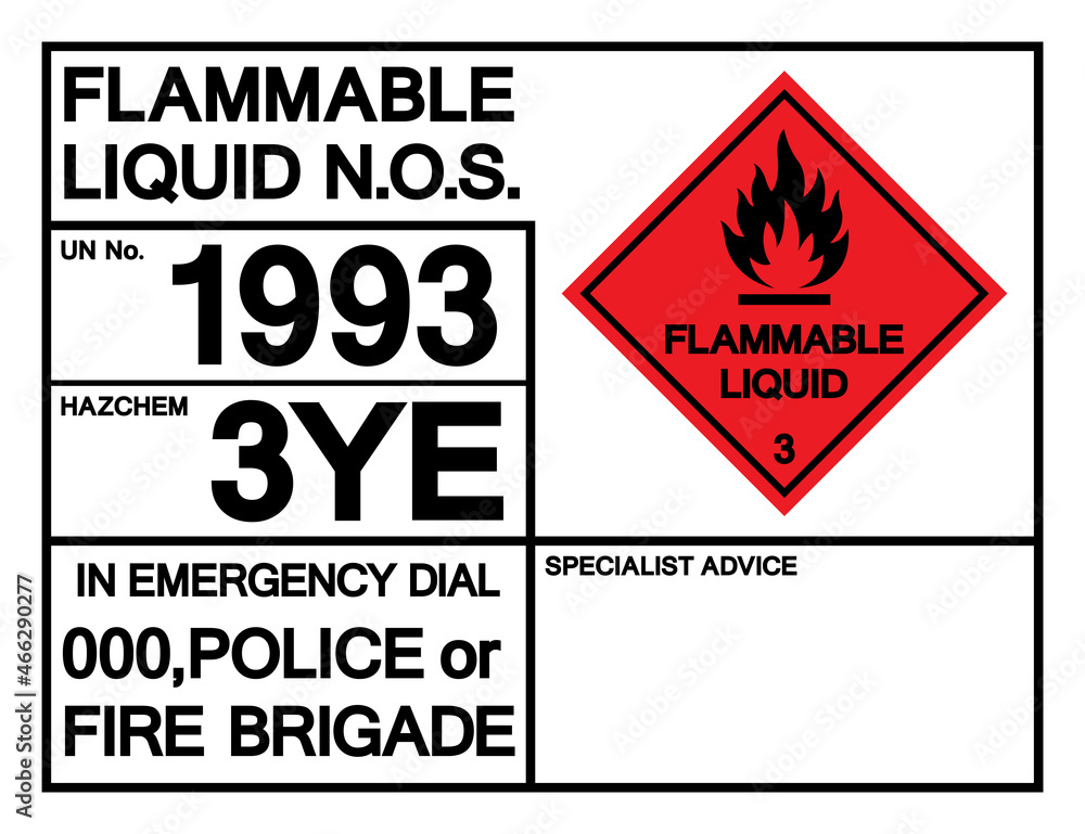 Flammable Liquid N.O.S. UN1993 Symbol Sign, Vector Illustration