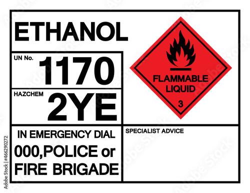 Ethanol UN1170 Symbol Sign, Vector Illustration, Isolate On White Background, Label .EPS10