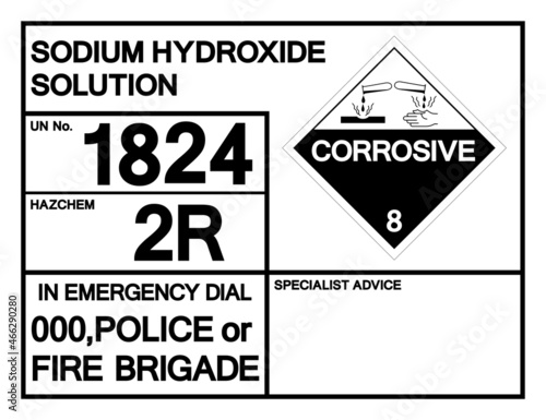 Sodium Hydroxide Solution UN1824 Symbol Sign, Vector Illustration, Isolate On White Background Label. EPS10