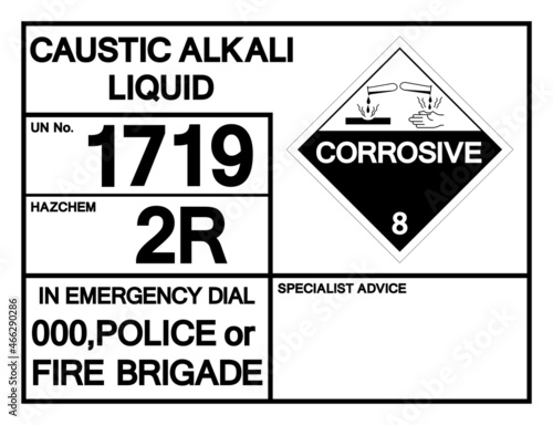 Caustic Alkali Liquid UN1719 Symbol Sign, Vector Illustration, Isolate On White Background, Label .EPS10