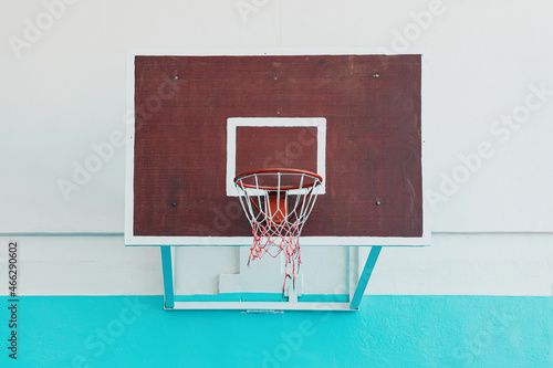 Basketball hoop in the Russian gymnasium at a provincial school