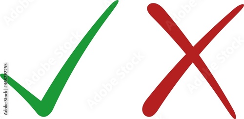 Vector illustration of a check mark and a cross
