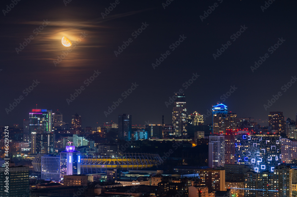 Kyiv city downtown night skyline