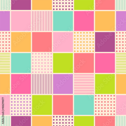 Colourful square, dot and line seamless pattern background