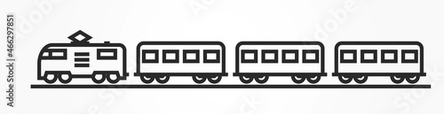 electric train line icon. locomotive and passenger wagons. suburban railway transport