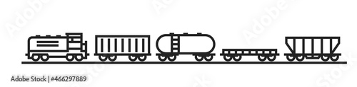 freight train line icon. locomotive and railway carriages. railway transport symbol
