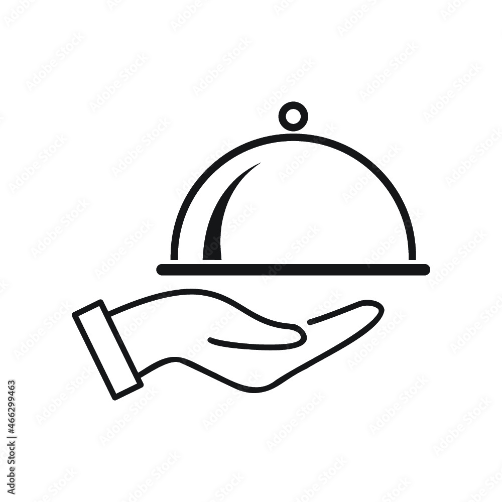 Line icon- hand with a tray Line icon- hand with a tray