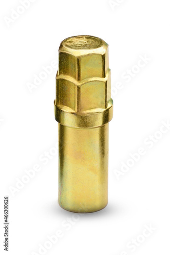 secret key puller head tool for tightening and screwing wheel nut or bolt fasteners yellow gold metal color steel