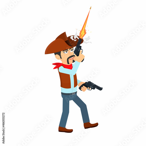 Cowboy. Gun shooting, vector illustration
