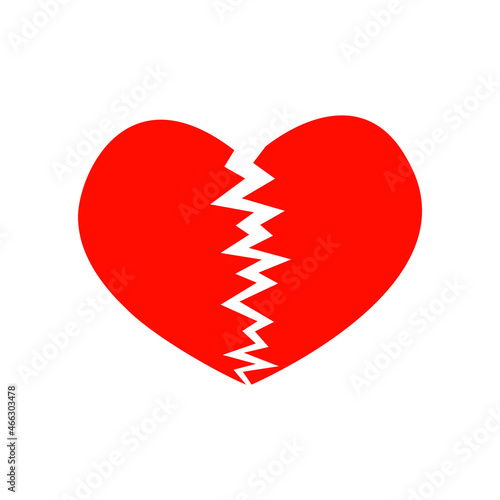 Red broken heart icon. Symbol of heartbreak, divorce, parting, infarct isolated on white background. Vector flat illustration.
