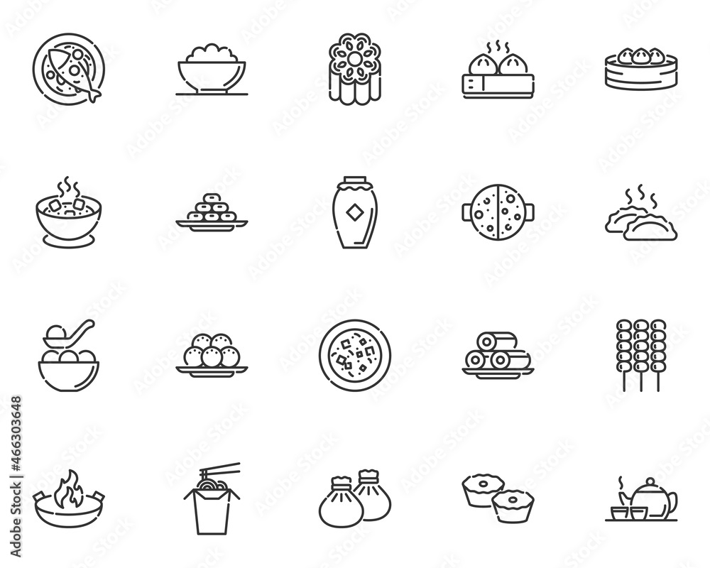 set of Chinese food line icons, traditional, asia set of Chinese food line icons, traditional, asia