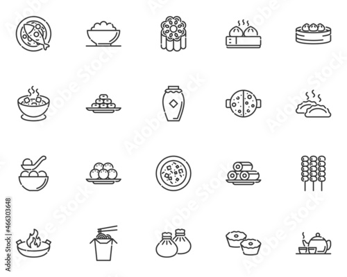 set of Chinese food line icons, traditional, asia