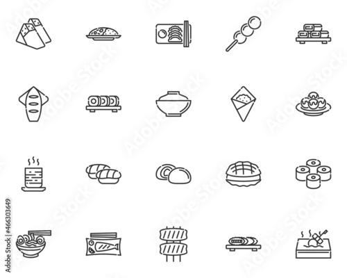 set of japanese food line icons, restaurant