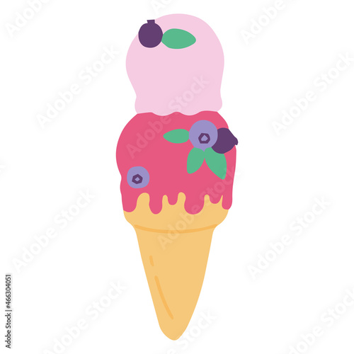 Ice cream with a waffle tube. Vector illustration.