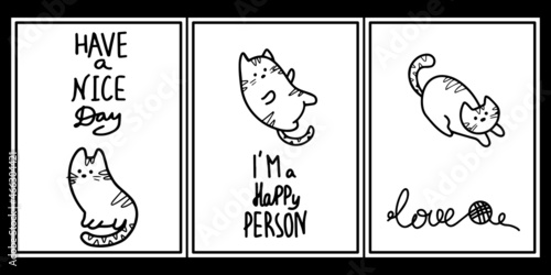 A set of postcards with a cute cat in the doodle style.