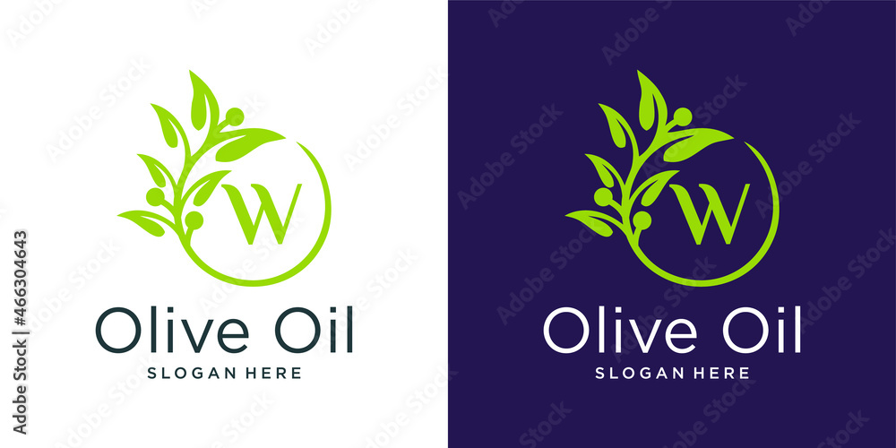 Letter w olive oil logo design template