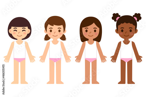 Cartoon girls diverse skin tones