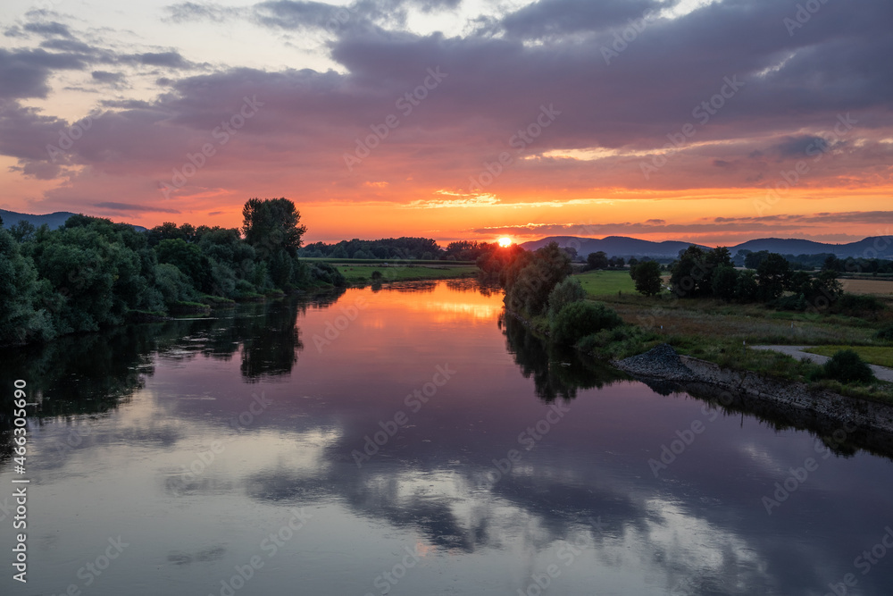 River Weser at sunset in Germany