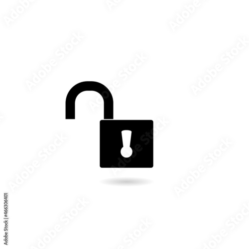 Unlocked icon with shadow isolated on white background