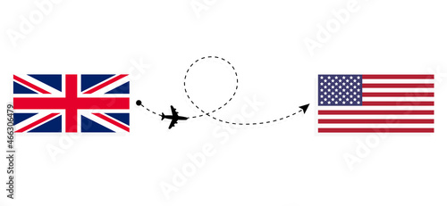 Flight and travel from United Kingdom of Great Britain to USA by passenger airplane
